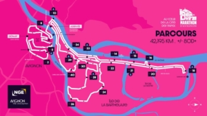 Plan du tracé du Marathon d'Avignon 2026