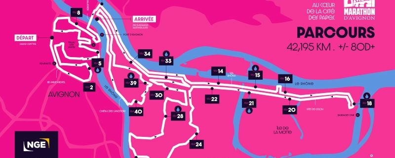 Plan du tracé du Marathon d'Avignon 2026