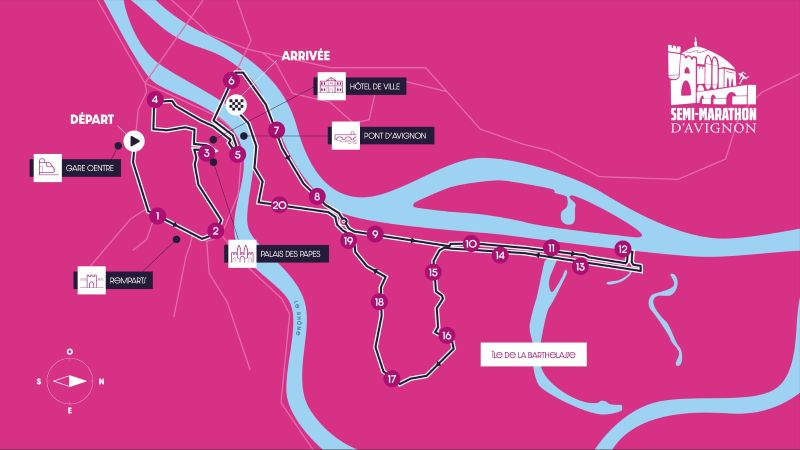 Plan du tracé du Marathon d'Avignon 2026